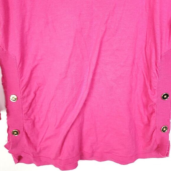 Talbots Top Womens L Sweater Knit Button Hems Pink 3/4 Sleeve Wide Neck - Picture 4 of 8